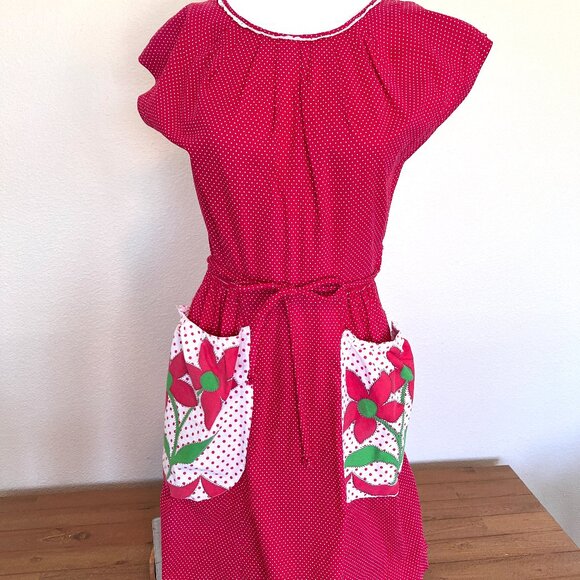 60's Dress - Wrap Around - Red Polka Dot - Summer - Handmade - Size Small/Medium - Picture 2 of 15